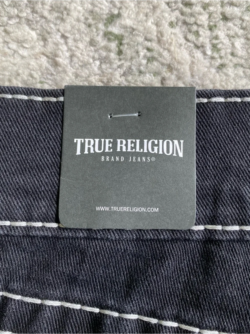 NEW True Religion Ricky Big T Flap Straight Black Jeans Stitching 36 x 34